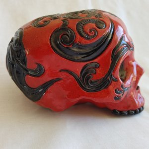 Cinnabar and Onyx skull art sculpture R side