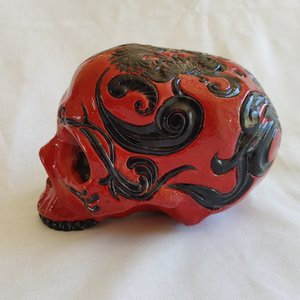 Cinnabar and Onyx skull art sculpture L side