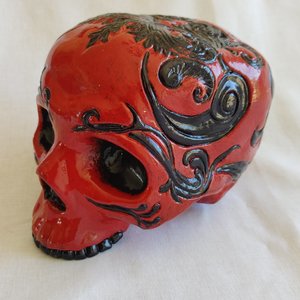 Cinnabar and Onyx skull art sculpture 3/4