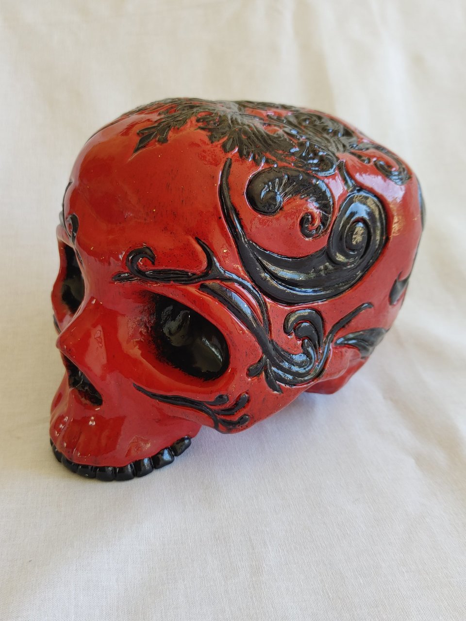 Cinnabar and Onyx skull art sculpture 3/4