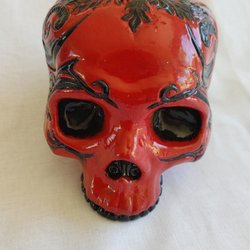 Cinnabar and Onyx skull art sculpture front